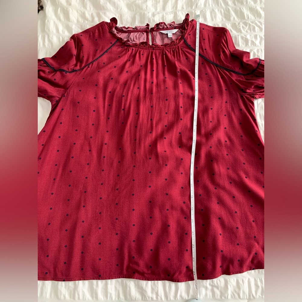 Crown & Ivy Maroon Blouse with Navy Dots and Trim - Picture 12 of 16
